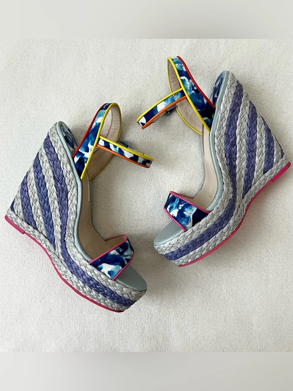 Sophia Webster Lucita Oceana Multicolor Espadrille Wedge Sandals Size 38.5